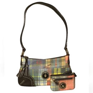 Dooney & Bourke Patched Plaid Ladybug Slim Shoulder Handbag and Coinpurse